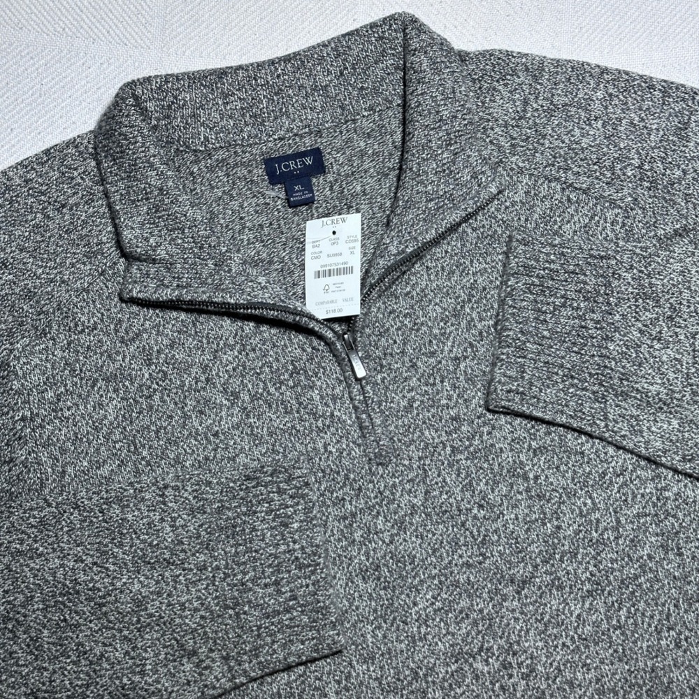 NEW J.Crew 1/4 Zip Sweater Mens XL Lambswool Blend Marled Knit Grey Preppy